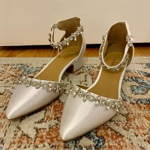 White satin pumps